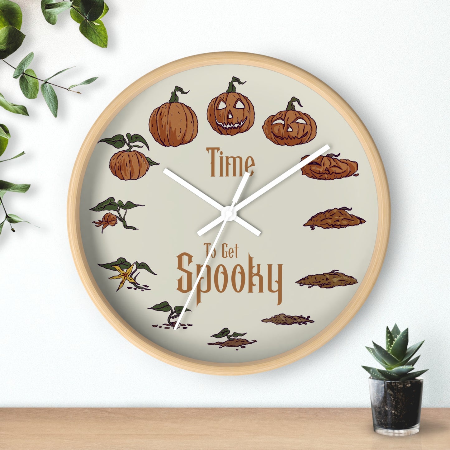Time To Get Spooky | Pumpkin Life-Cycle Wall Clock | 10" | Halloween Home Decor