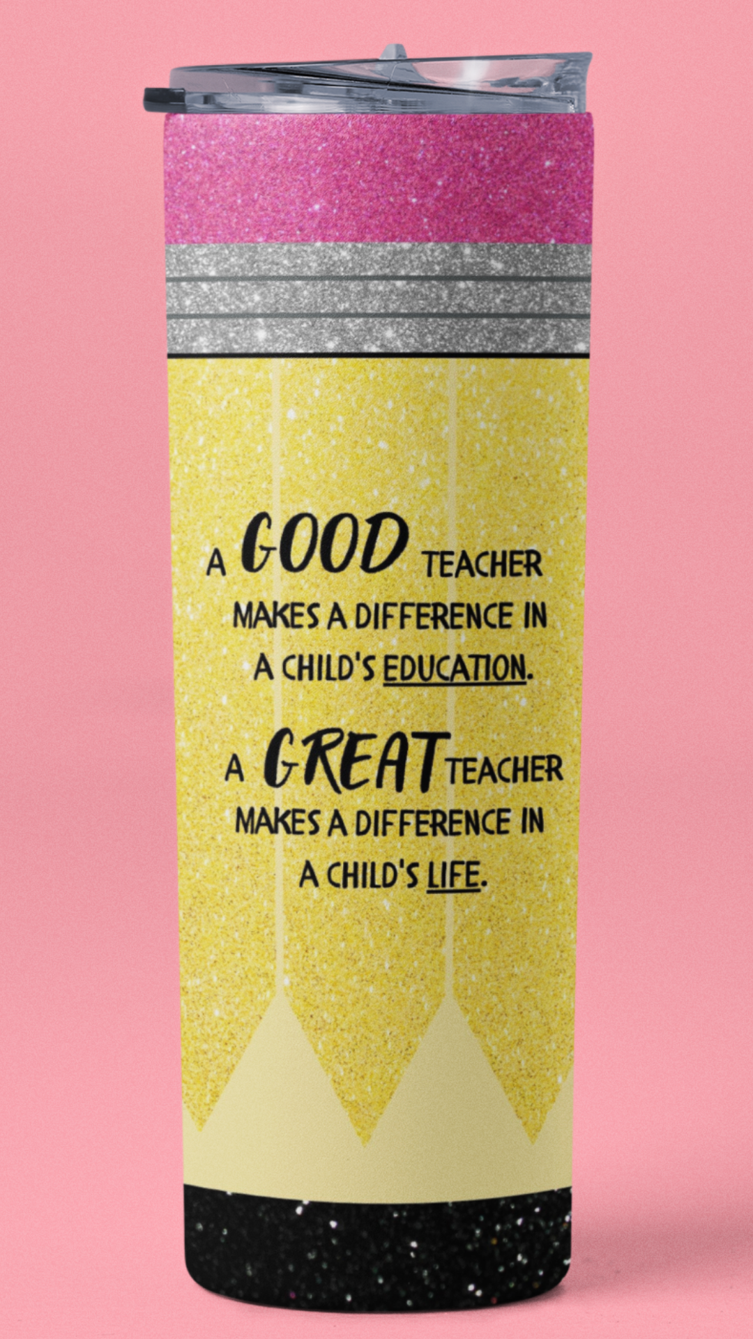 Custom Teacher Gift | Customizable Gift For Teacher | Pencil Design | Back To School Gift | Gift For New Teacher | 20 oz Skinny Tumbler With Lid and Straw
