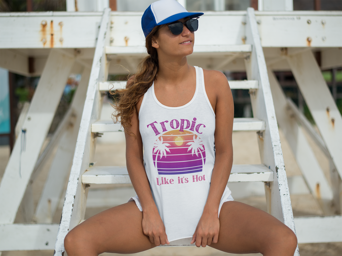 "Tropic Like It's Hot" Sunset Style | Women's Flowy Tank Top, Vacation Shirt, Beach Shirt, Summer Shirt,
