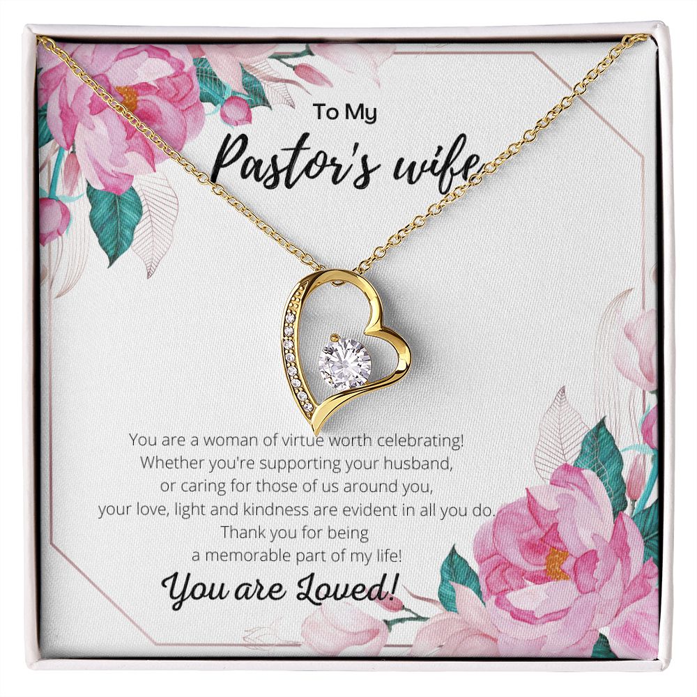 To My Pastor's Wife, Heart and Crystal Necklace