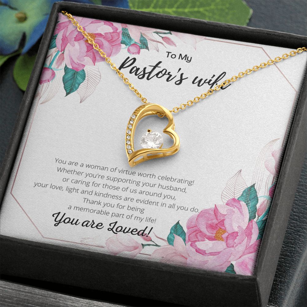 To My Pastor's Wife, Heart and Crystal Necklace
